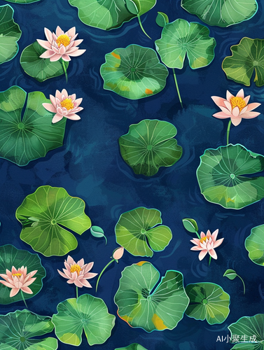 Tranquil Lotus: A Painting of Water Lilies and Nature in Full Bloom