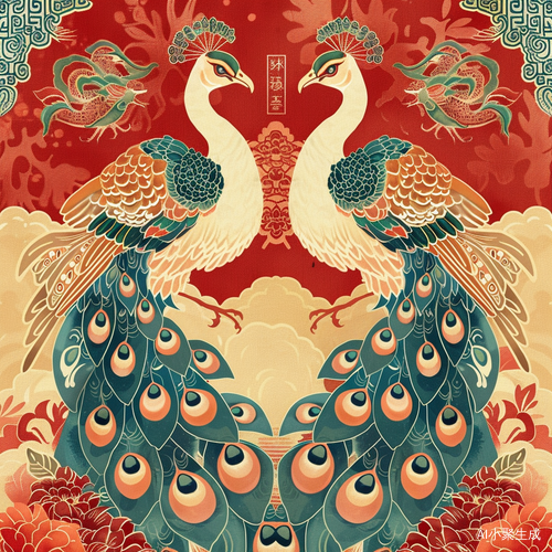 唐代丝绸纹样与孔雀的数码插图
