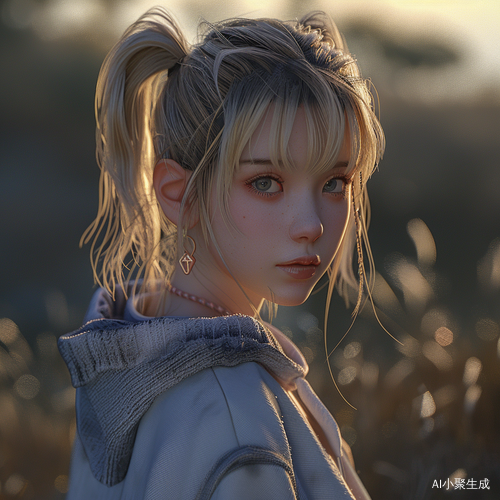 室外秋天黄昏的美少女