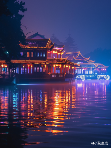 宫殿琼楼玉宇，海边洲渚，鲸涛静见，银宫如许