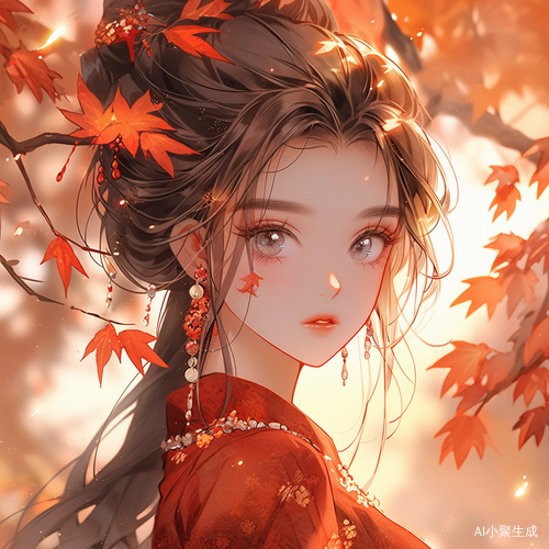 古装女孩丹凤眼落叶橙色汉服