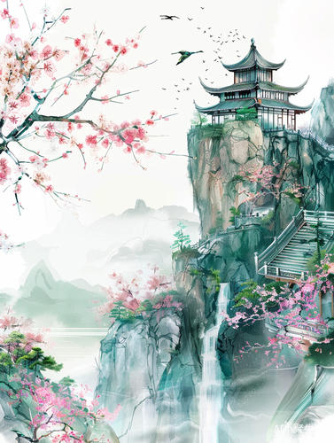建筑春天-粉色花朵的简约作品