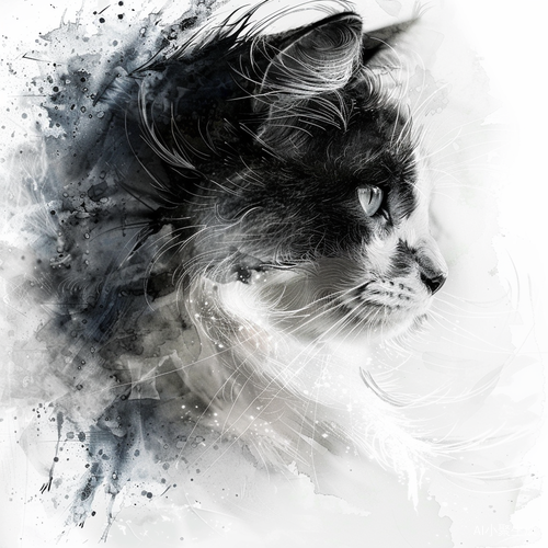 绘制银渐层猫咪的水墨毛发技巧