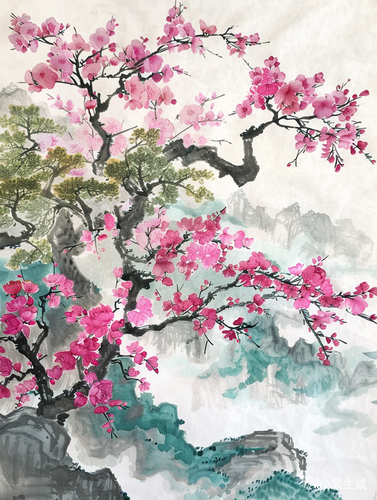 毛毡画：中国风云山树，吉祥动物纹饰，可爱幸运云