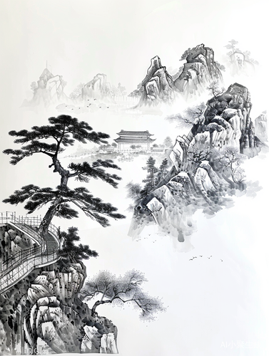 毛毡画：中国风云山树，吉祥动物纹饰，可爱幸运云