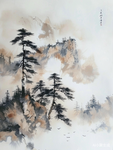 毛毡画：中国风云山树，吉祥动物纹饰，可爱幸运云