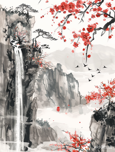 毛毡画：中国风云山树，吉祥动物纹饰，可爱幸运云