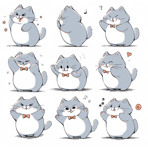 Nine poses and expressions of a naughty cat