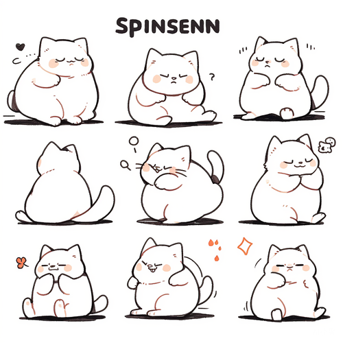 Nine poses and expressions of a naughty cat