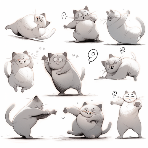 Nine poses and expressions of a naughty cat