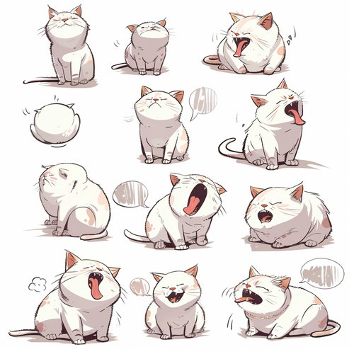 Clingy Cat: Nine Poses and Expressions, Obesity and Minimalism in KeithHarlem's Graffiti-style Illustrations