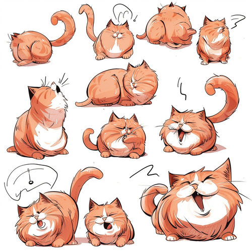 Clingy Cat: Nine Poses and Expressions, Obesity and Minimalism in KeithHarlem's Graffiti-style Illustrations