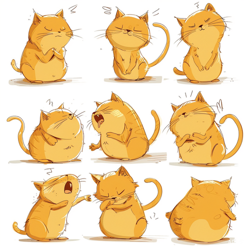 Clingy Cat: Nine Poses and Expressions, Obesity and Minimalism in KeithHarlem's Graffiti-style Illustrations