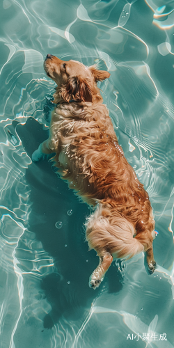 Dreamy and Detailed: A Floating Dog in a Turquoise Pool