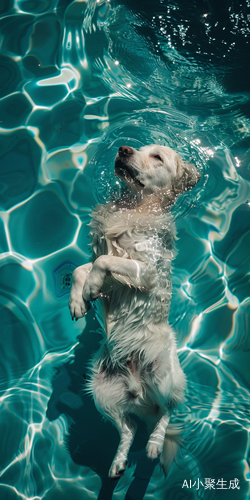 Dreamy and Detailed: A Floating Dog in a Turquoise Pool