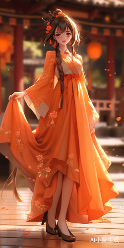 华丽宫延服穿着少女微笑全身照