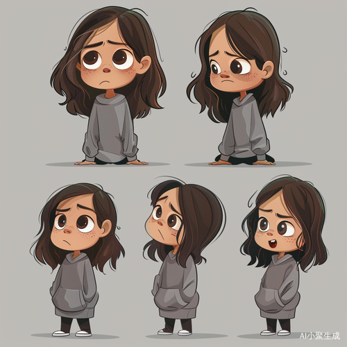 卡通小女孩的多变心情
