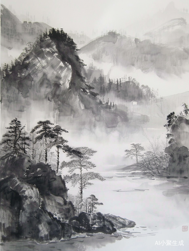 中国山水画中的水墨美景：细腻笔触、层次分明