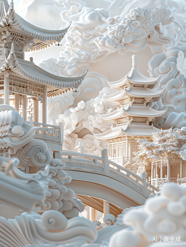 中国雕塑建筑的白色童话世界