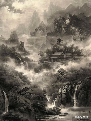 中国山水画中的水墨绘制表达自然和谐的景象
