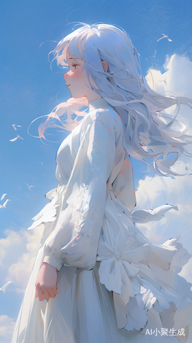 晴朗的蓝天下的蓝发jk少女