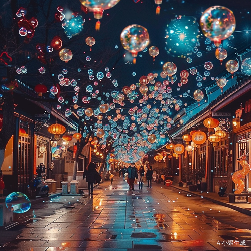 彩泡璀璨夜 烟火与传统风情共舞 春节奇遇
