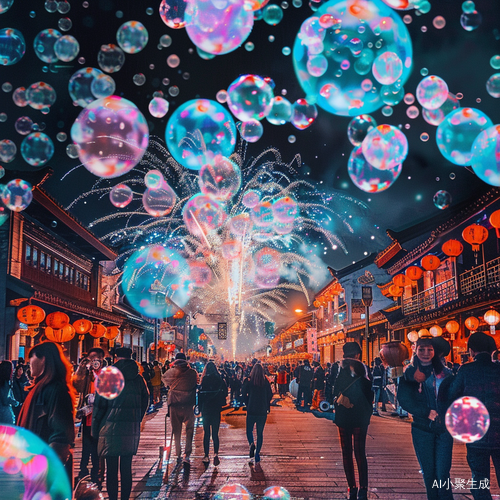 彩泡璀璨夜 烟火与传统风情共舞 春节奇遇