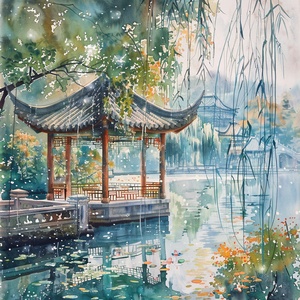 梦回江南：古风园林与水彩气泡的诗意旅🎨探索不一样的中国风情，一段水墨与水彩的美丽邂逅！🏮在这里，古典的亭台楼阁与梦幻的水彩气泡相遇，构筑出一幅幅如诗如画的江南美景。🌉每一帧，都是高清细节下的中国式园林美学，每一滴，都蕴含着梦幻色彩的水彩气泡。🌳从竹林深处的静谧氛围，到荷花池波光粼粼的清新夏日；从古风园林小径的诗意栖居，到锦鲤在水中游弋的动静结合；每一处，都是一次光影交错的美学体验。💫📚不仅如此，书院门前的古树、亭中观雨的幽静雅致，以及花园中的石桌石凳，都在绚烂的水彩气泡中展现出别样的文化气息和闲适午后。🚣‍♂让我们一起乘坐竹筏，漂浮在清澈湖面上，追寻那些被水彩气泡点缀的古风美景，体验一场梦回江南的诗意旅行。来，跟我一起，探幽寻静，发现古典与现代融合的独特韵味，感受这一场视觉与心灵的盛宴吧！🍃#ai绘画 #梦回江南 #古风园林 #水彩气泡 #中国风情 #诗意旅行 #江南美景 #文化气息#ai作画 #ai画画 #Ai绘画 #我和AI有画说 #Ai