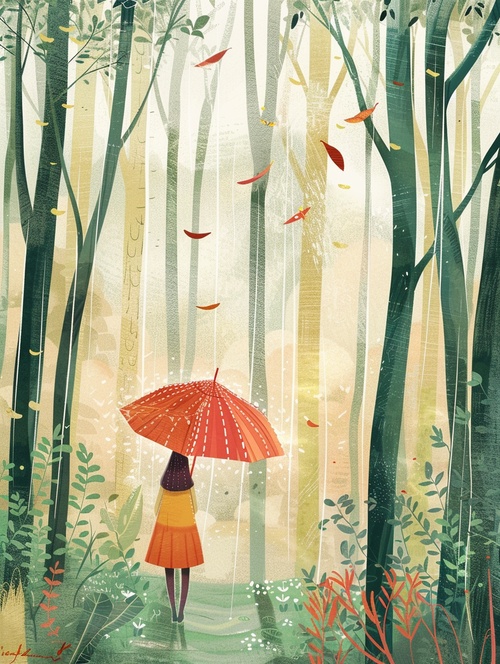 悬溺在你给的春日里prompt：Spring rainy scene with a girl walking on a forest meadow surrounded by linear green woods, under a big umbrella，swallows flying in the sky, wicker fluttering in front of the picture, the illustration is drawn with colorful lines in a flat style, with green as the main tone, The composition perspective is a top view, Van Gogh's painting style, looking down from the sky, 64K ar 3:4 niji 6 q 1 s 750#这个模板有点东西 #想记录下此刻 #欢迎来到我的视界 #我和AI有画说 #midjourney关键词 #Ai绘图 #风景插画 #万般滋味皆是生活 #aigc #AIGC #AIGC插