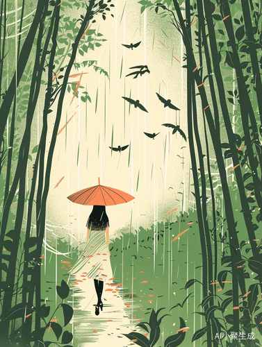 画 #春雨中的森林草地 #绿林翠绿伞 #画面中的燕子 #色彩斑斓的线条插图 #悬溺于春日之中 #64K #鸟瞰视角 #Van Gogh风格 #AI绘图 #midjourney #欢迎来到我的视界 #万般滋味皆是生活 #AIGC插画