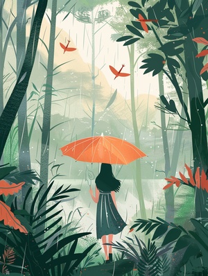 悬溺在你给的春日里prompt：Spring rainy scene with a girl walking on a forest meadow surrounded by linear green woods, under a big umbrella，swallows flying in the sky, wicker fluttering in front of the picture, the illustration is drawn with colorful lines in a flat style, with green as the main tone, The composition perspective is a top view, Van Gogh's painting style, looking down from the sky, 64K ar 3:4 niji 6 q 1 s 750#这个模板有点东西 #想记录下此刻 #欢迎来到我的视界 #我和AI有画说 #midjourney关键词 #Ai绘图 #风景插画 #万般滋味皆是生活 #aigc #AIGC #AIGC插