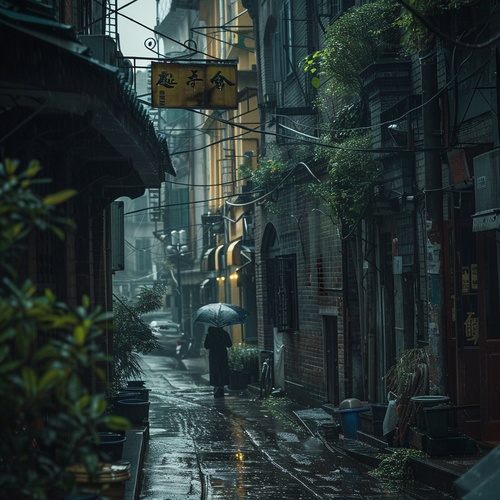 雨天，有人，阴郁，安静，背影，城市