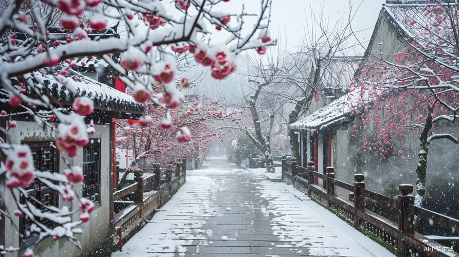 梅花香自苦寒来，江南青石飘雪纷飞