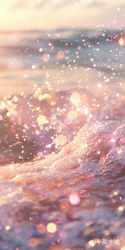 Sparkling Sea: Whimsical and Dreamlike Water with Light Gold and Pink