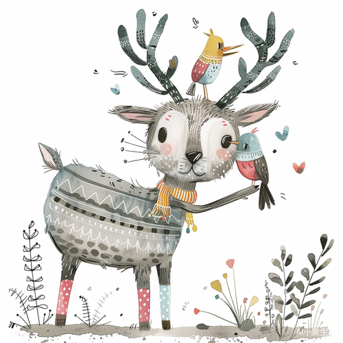 Quirky Animal Character with Antlers and Colorful Socks