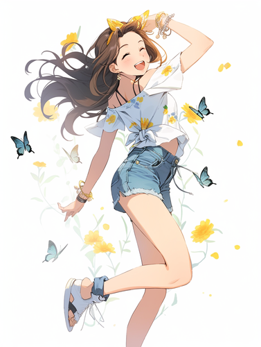 Anime-inspired Portrait of Girl Dancing with Butterflies