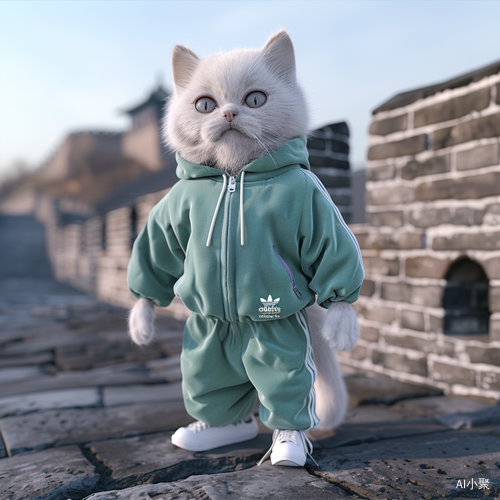 Anthropomorphic Ragdoll Cat in Fashionable Adi Fabric Tracksuit