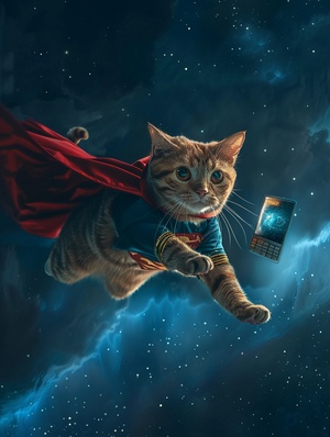 A cat dressed in a superhero costume is flying through the night starry sky, holding a TV remote control and a laptop in his paw. Dark blue starry background. photo. 4k. realistick. ar 2:3 stylize 50 v 6.0#画画的日常 #人工智能艺术 #我和AI有话说 #生成艺术 #AI生成 #猫科动物 #可爱的猫 #灵感 #我的宠物真可爱 #每日艺术分享 #midjourney咒语 #Midjourney咒语 #midjourney #midjourney学习 #midjourney关键词 #mj #mj关键词 #mj咒语 #ai #ai绘画 #ai关键词 #ai作画 #Ai #AIGC #插画 #关键词 #咒语 #小红书 #小红署 #艺术署