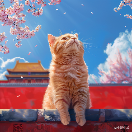 故宫背景下的仰视胖猫