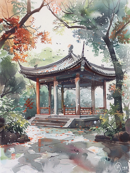 梦回江南：古风园林与水彩气泡的诗意旅🎨探索不一样的中国风情，一段水墨与水彩的美丽邂逅！🏮在这里，古典的亭台楼阁与梦幻的水彩气泡相遇，构筑出一幅幅如诗如画的江南美景。🌉每一帧，都是高清细节下的中国式园林美学，每一滴，都蕴含着梦幻色彩的水彩气泡，