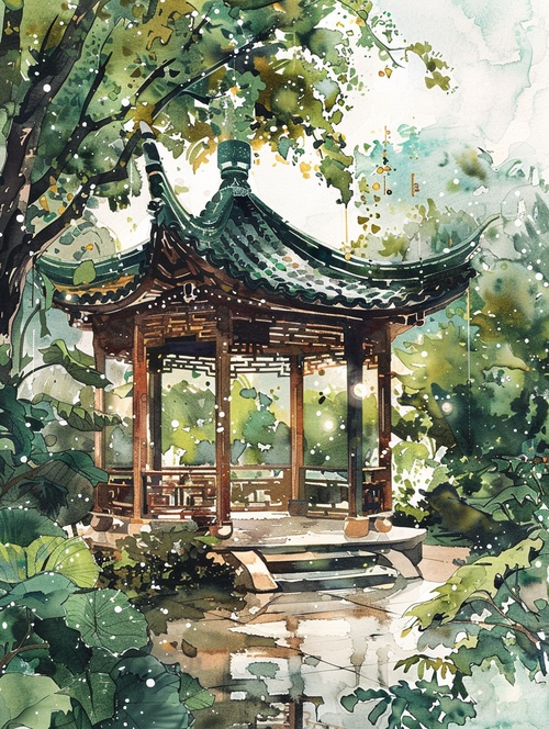 梦回江南：古风园林与水彩气泡的诗意旅🎨探索不一样的中国风情，一段水墨与水彩的美丽邂逅！🏮在这里，古典的亭台楼阁与梦幻的水彩气泡相遇，构筑出一幅幅如诗如画的江南美景。🌉每一帧，都是高清细节下的中国式园林美学，每一滴，都蕴含着梦幻色彩的水彩气泡，