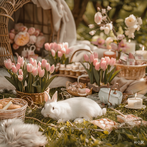 Pastel-themed Tea Party with a White Rabbit