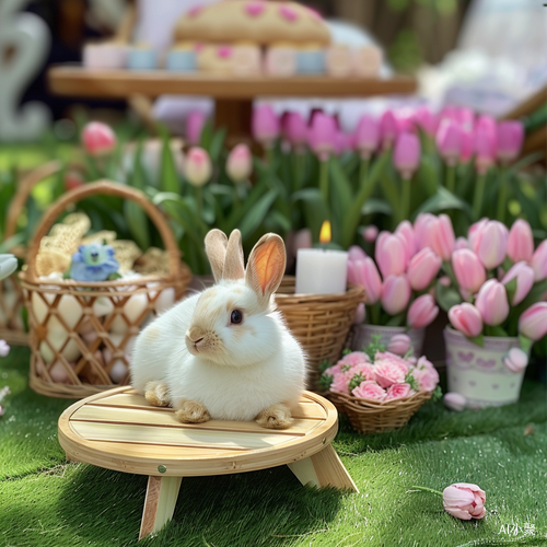 Pastel-themed Tea Party with a White Rabbit