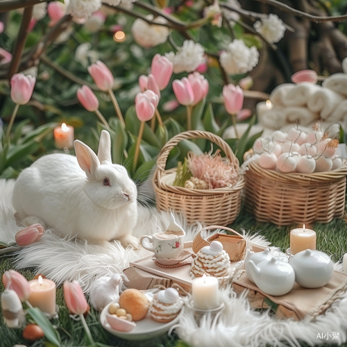 Pastel-themed Tea Party with a White Rabbit