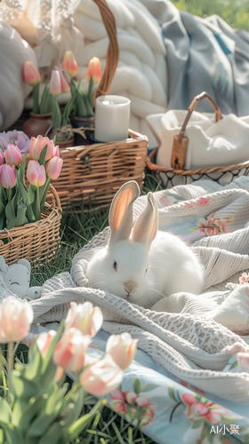 Pastel-themed Tea Party with a White Rabbit