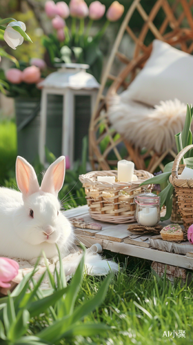 Pastel-themed Tea Party with a White Rabbit