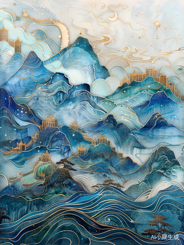 Innovative Page Design Featuring Bottom View of Chinese Great Wall and Serene Multi-Layered Figures