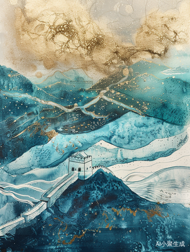 Innovative Page Design Featuring Bottom View of Chinese Great Wall and Serene Multi-Layered Figures