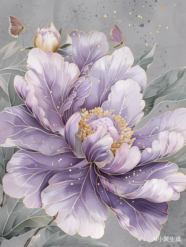 A Lavender Peony with Glittering Gold Edges: An Elegant Artistic Design