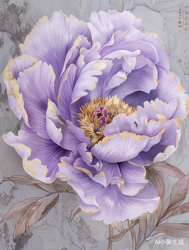 A Lavender Peony with Glittering Gold Edges: An Elegant Artistic Design